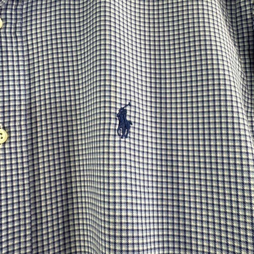 RALPH LAUREN 90s VTG Long Sleeve Navy Pony Yarmouth Blue Check Shirt Sz 16 32/33 - Picture 3 of 5
